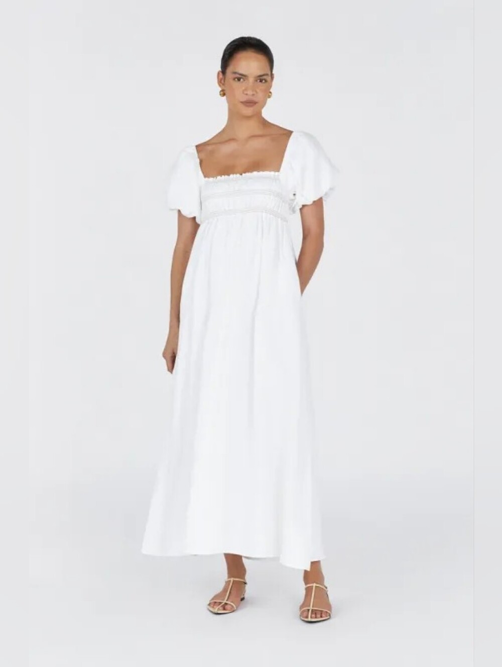 DISSH Bianca White Linen Midi Dress